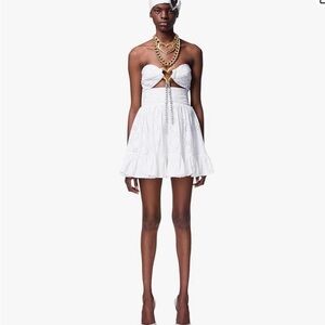 Area Broderie Anglaise heart draped mini dress